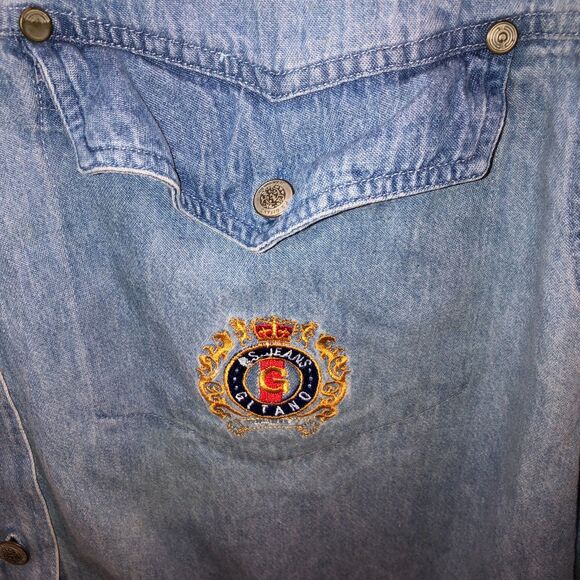 Vintage PS Gitano Womens Medium Blue Long Sleeve Button Up Chambray Shirt Sz M - Picture 4 of 9